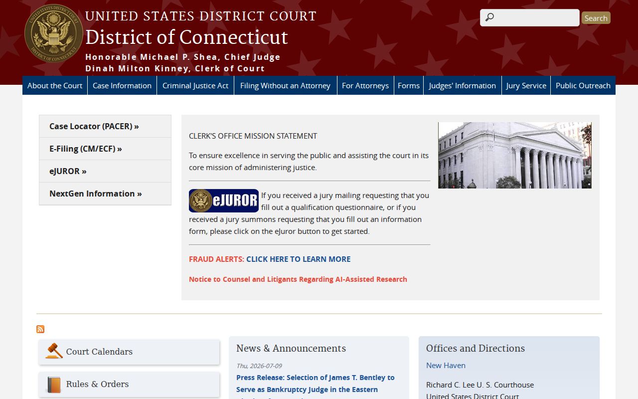 United States District Court for the District of Connecticut official website