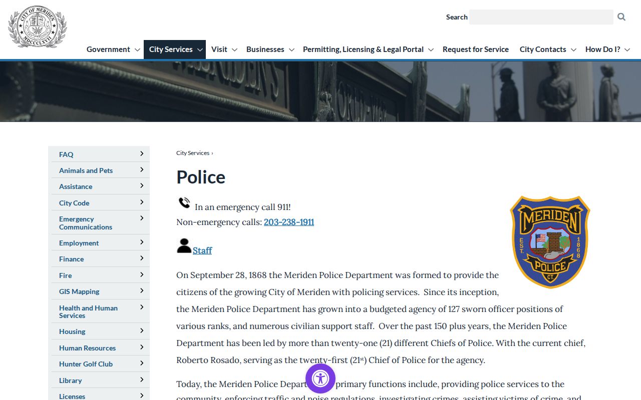 Official Meriden Police Department page for local criminal record requests
