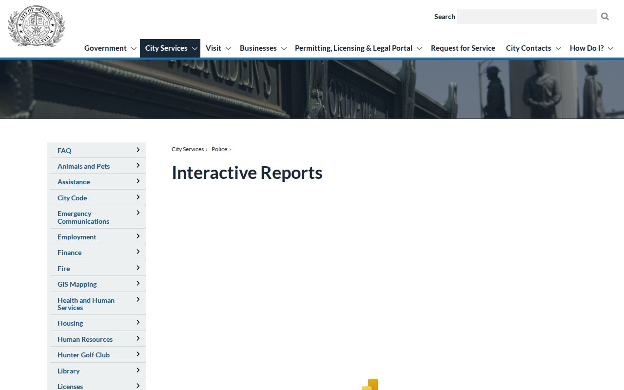 Meriden Police Interactive Reports page for local calls for service information