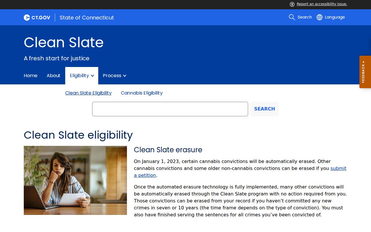 Connecticut Clean Slate erasure eligibility information for Meriden records