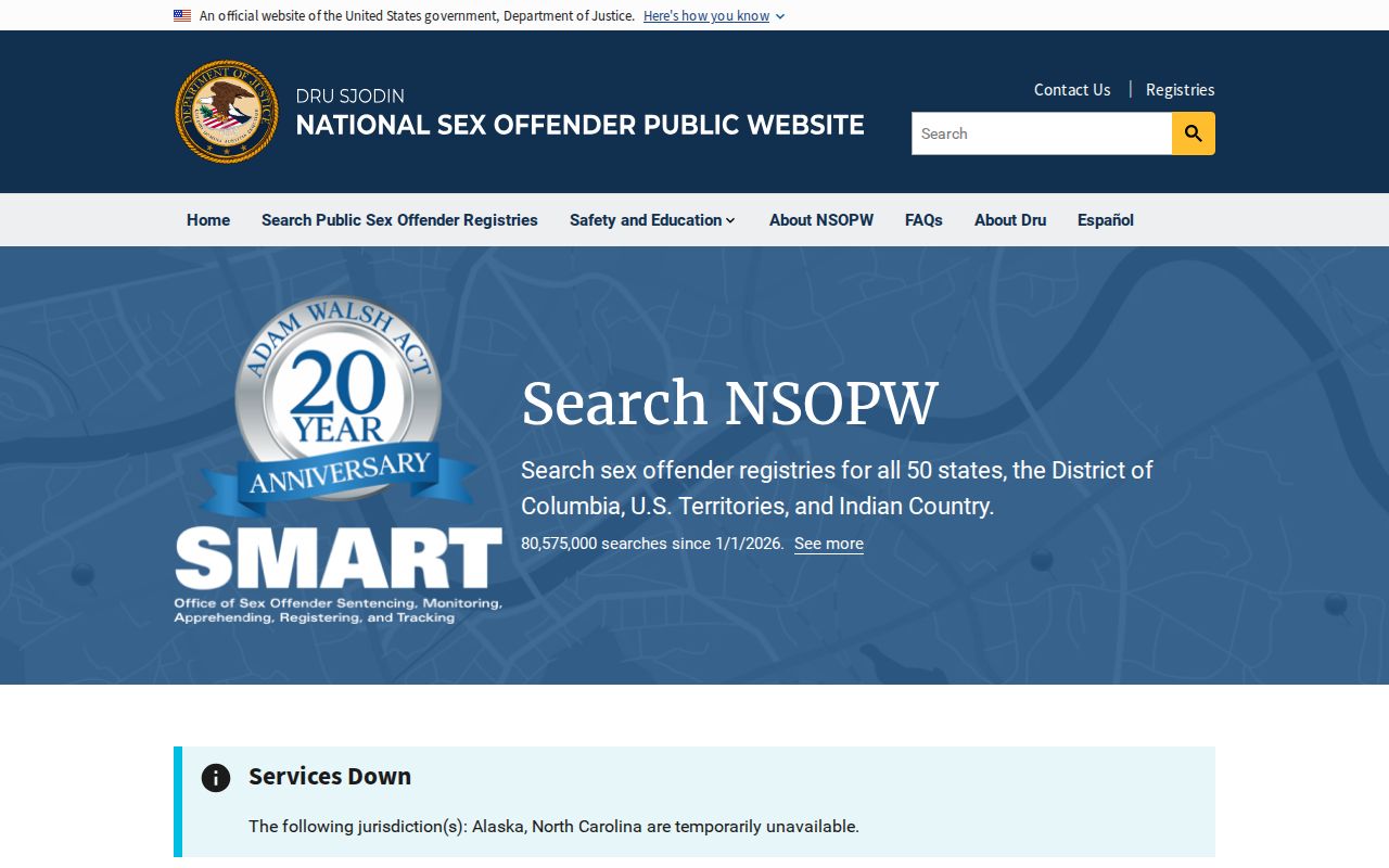 National Sex Offender Public Website search interface for a cross-state Meriden registry search